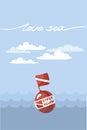 Diving buoy on card with text Ã¢â¬Ålove seaÃ¢â¬Â. Quote diver below. Royalty Free Stock Photo